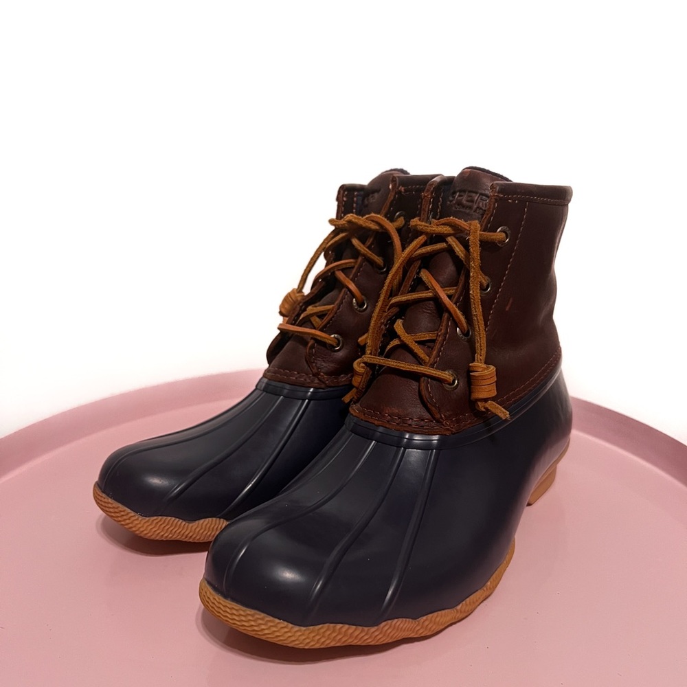 Sperry Saltwater Duck Boot Brown Leather and Navy